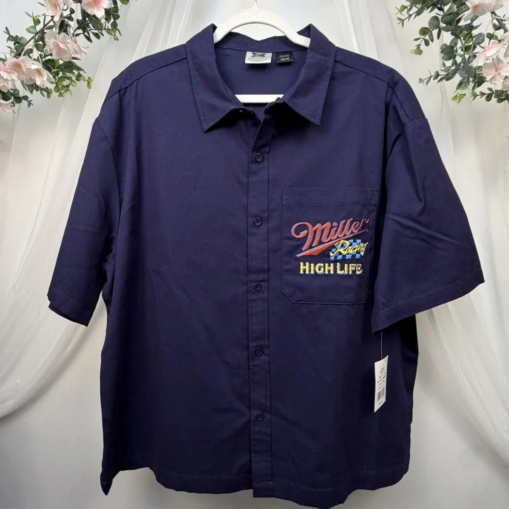 Miller High Life Men's Racing Short Sleeve Button Down Mechanic Shirt Size M